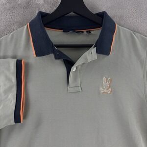 Psycho Bunny Pique Polo Shirt Mens Size 6 Green Orange Trim Stretch Casual Golf‎